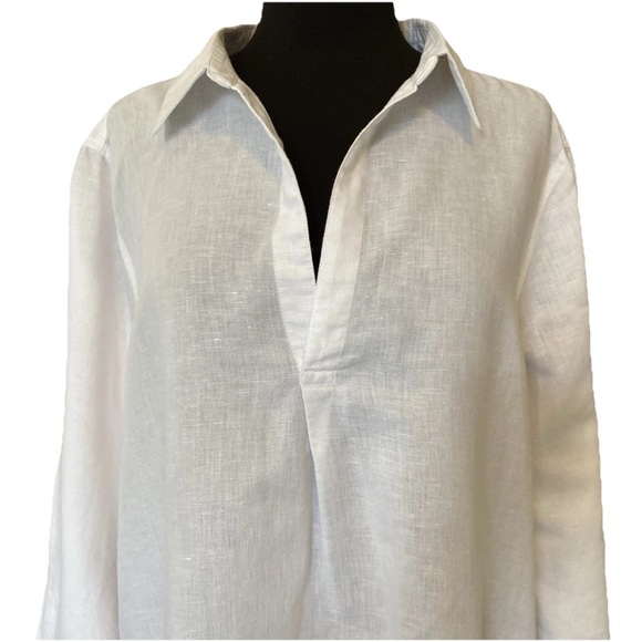 For Cynthia Linen Cotton Blend Tunic Popover White Plus 3X Relaxed Fit - Picture 2 of 10